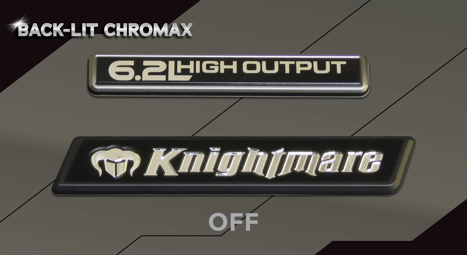 Backlit 3D chrome logo badges with light